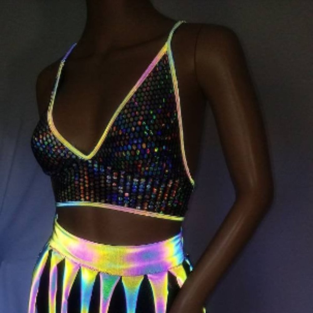 Rainbow Reflective Sequins Party Top
